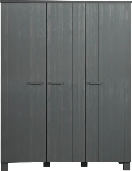 Dennis, Klædeskab, mørkegrå, H202x55x158 cm, fyrretræ